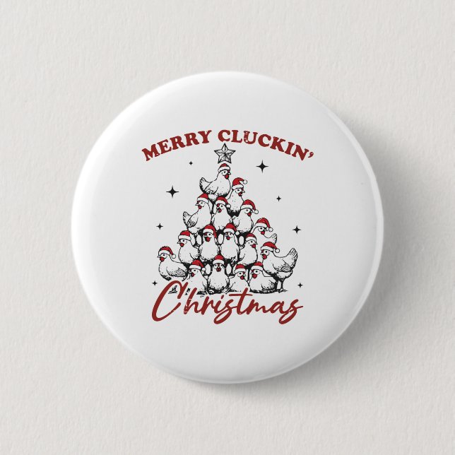 Retro Merry Cluckin Christmas Chicken Tree Farm An 6 Cm Round Badge (Front)