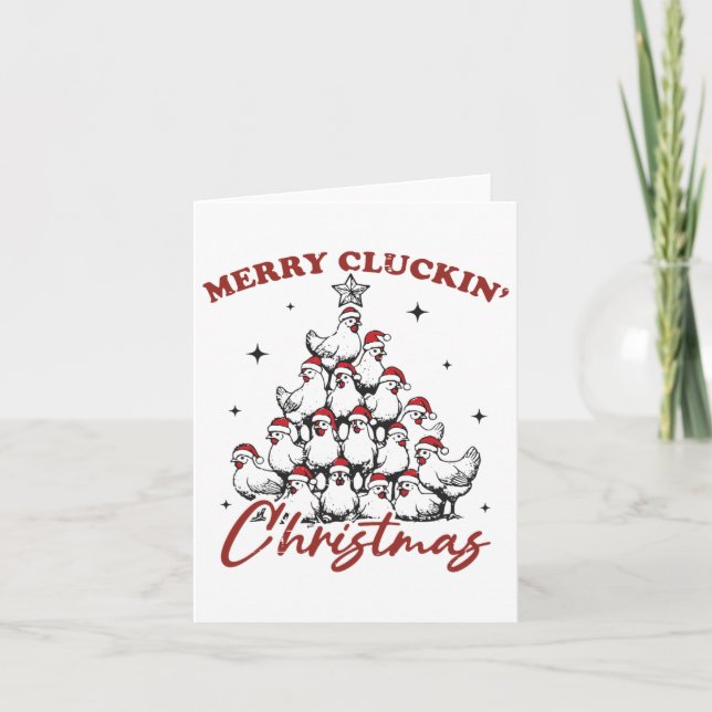 Retro Merry Cluckin Christmas Chicken Tree Farm An Card (Front)