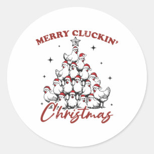 Retro Merry Cluckin Christmas Chicken Tree Farm An Classic Round Sticker