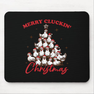 Retro Merry Cluckin Christmas Chicken Tree Farm An Mouse Mat