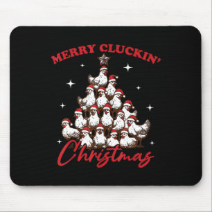 Retro Merry Cluckin Christmas Chicken Tree Farm An Mouse Mat