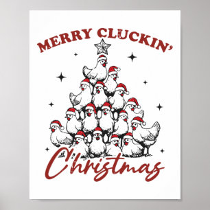 Retro Merry Cluckin Christmas Chicken Tree Farm An Poster