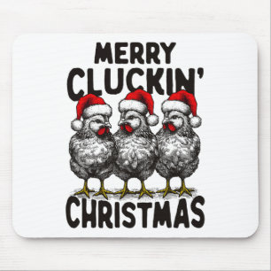 Retro Merry Cluckin' Christmas Fun Chicken Santa F Mouse Mat