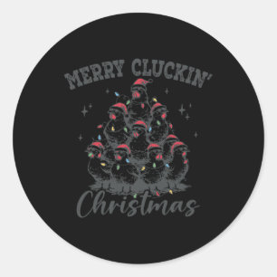 Retro Merry Cluckin Christmas Funny Chicken Santa Classic Round Sticker