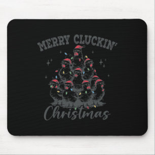 Retro Merry Cluckin Christmas Funny Chicken Santa Mouse Mat