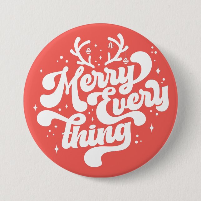 Retro Merry Everything Merry Christmas 7.5 Cm Round Badge (Front)