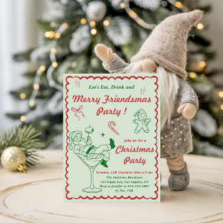 Retro Merry Friendsmas Christmas Party Invitation
