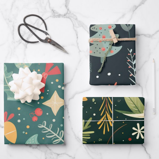 Retro Merry Little Ornament Wrap Wrapping Paper Sheet (Front)