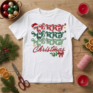 Retro Merry Merry Merry Christmas Groovy Typograph Tri-Blend Shirt