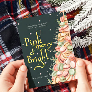 Retro Merry & Pink Watercolor Macroons Tree Foil Holiday Card