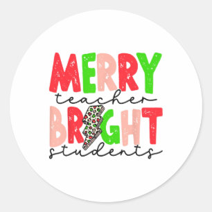 Retro Merry Teacher Bright Students Fun Christmas  Classic Round Sticker