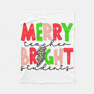 Retro Merry Teacher Bright Students Fun Christmas  Fleece Blanket