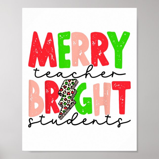 Retro Merry Teacher Bright Students Fun Christmas  Poster (Front)