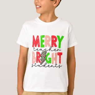 Retro Merry Teacher Bright Students Fun Christmas T-Shirt