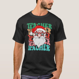 Retro Merry Teacher Stacked Teacher Christmas Teac T-Shirt