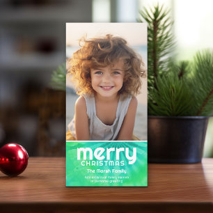 Retro MERRY - Tie-Dye Teal - 1 Photo - 70s Vibe Holiday Card