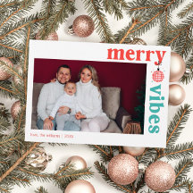 Retro Merry Vibes Family Photo Holiday Card