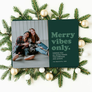 Retro Merry Vibes Only fun green photo Holiday Card
