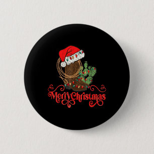 Retro Merry Xmas Santa Hat Cowboy Boots Western Ch 6 Cm Round Badge