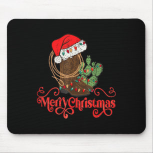 Retro Merry Xmas Santa Hat Cowboy Boots Western Ch Mouse Mat