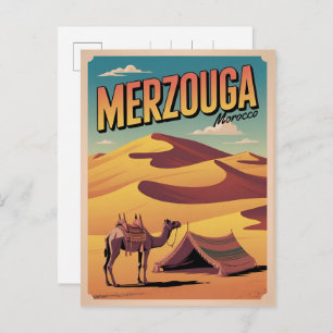 Retro Merzouga sahara camel ride morocco travel gi Postcard