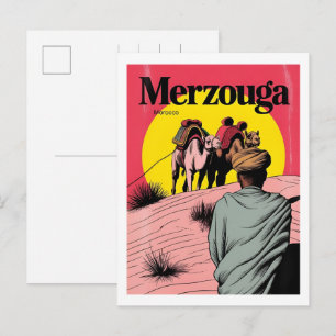 Retro Merzouga sahara camel ride morocco travel gi Postcard