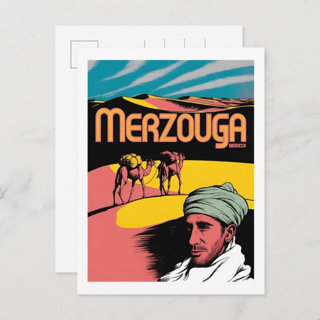 Retro Merzouga sahara camel ride morocco travel  Postcard (Front/Back)