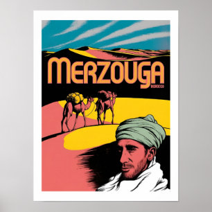 Retro Merzouga sahara camel ride morocco travel Poster