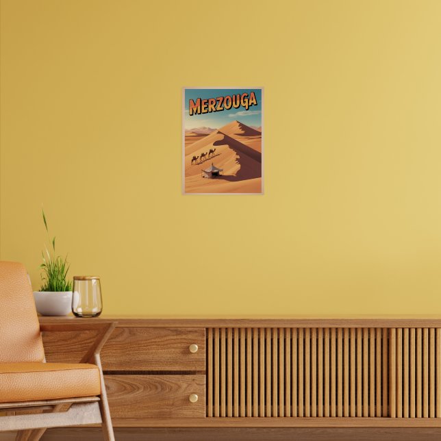 Retro Merzouga sahara camel ride morocco travel  Poster (Living Room 2)