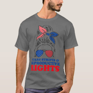 Retro Messy Bun Pro Choice Stars Stripes Reproduct T-Shirt