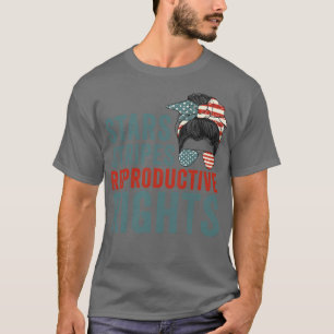 Retro messy bun stars stripes reproductive rights T-Shirt