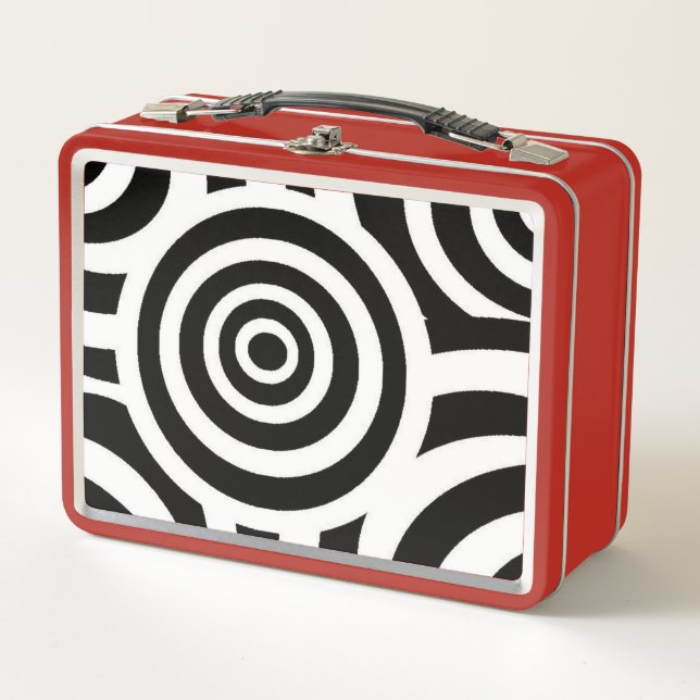 Retro Metal Lunch Box With Black and White Pattern (Front)