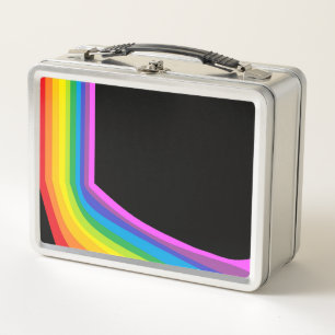 Retro Metal Lunch Box With Rainbow Design