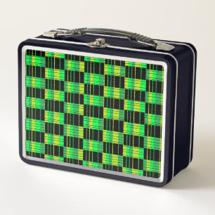 Retro Metal Lunchbox with Green Plaid Pattern