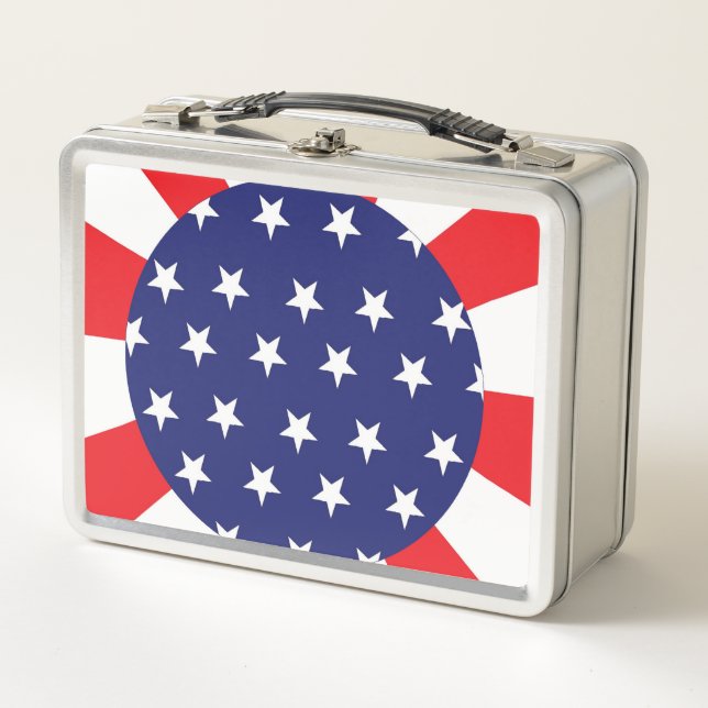 Retro Metal Lunchbox With Stars and Stripes  (Front)