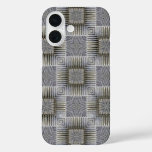 Retro Metallic Silver Decorative Squares Pattern iPhone 16 Case