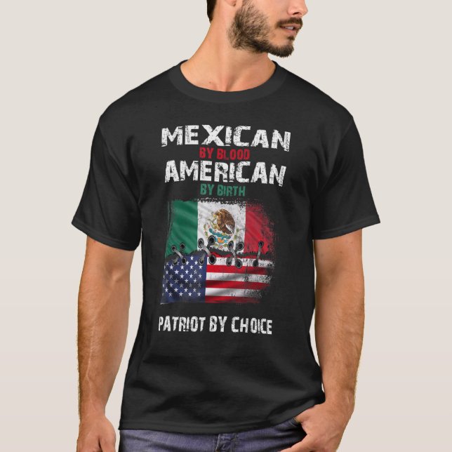 Retro Mexican By Blood American By Birth Patriot B T-Shirt (Front)