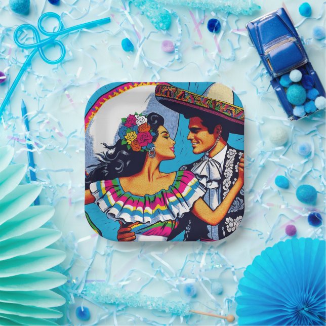 Retro Mexican Dance Folklórico Fiesta Paper Plate (Party)