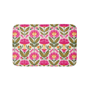 Retro Mexican Talavera Flowers Fuchsia Pink Floral Bath Mat