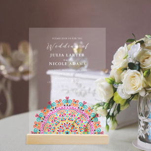 Retro Mexican Terrain Flourishing Mandala Wedding Acrylic Invitations