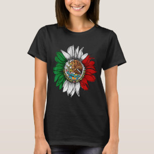 Retro Mexico Flag Sunflower Mexican Day Of Indepen T-Shirt