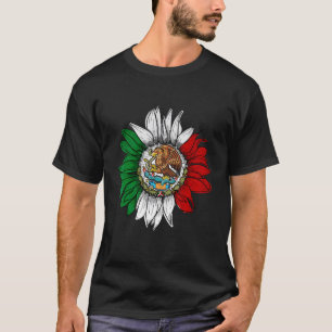 Retro Mexico Flag Sunflower Mexican Day Of Indepen T-Shirt