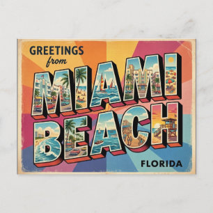 Retro Miami Beach Florida Travel Postcard Design