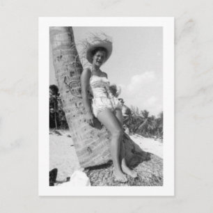 Retro Miami Beach Lady Photograph 1950s Postcard