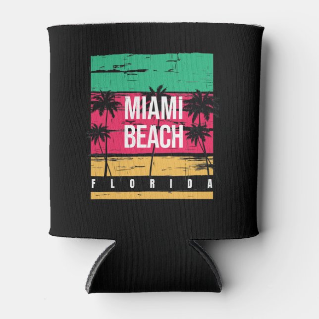 Retro Miami Florida Beach Souvenir Can Cooler (Front)
