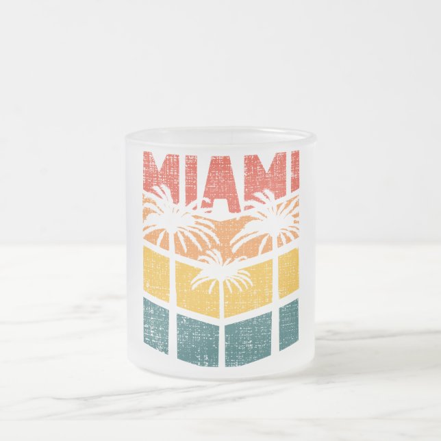 Retro Miami Florida Beach Souvenir Palm Tree 80s Frosted Glass Coffee Mug (Center)