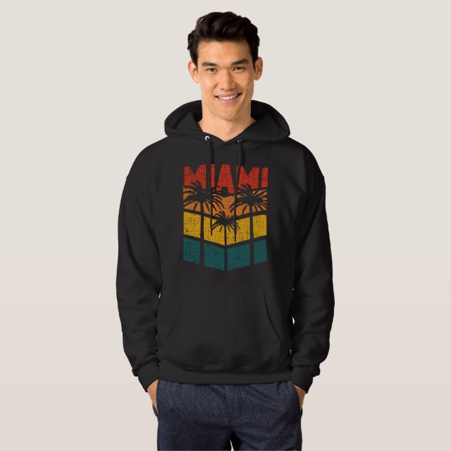 Retro Miami Florida Beach Souvenir Palm Tree 80s Hoodie (Front Full)