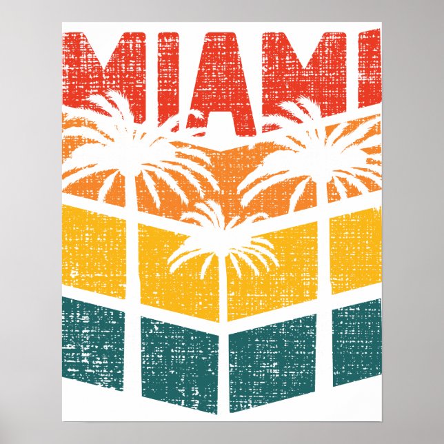 Retro Miami Florida Beach Souvenir Palm Tree 80s Poster (Front)