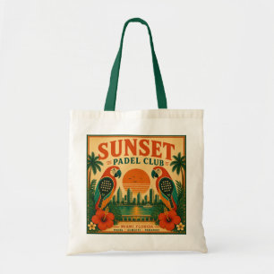 Retro Miami Sunset Padel Club Parrot Tropical Tote Bag