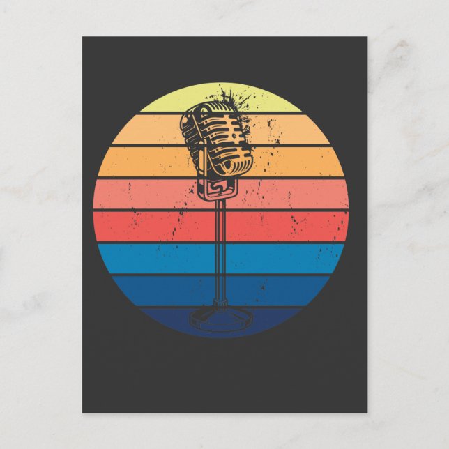 Retro Microphone Graphic Musical Karaoke Singer Postcard (Front)